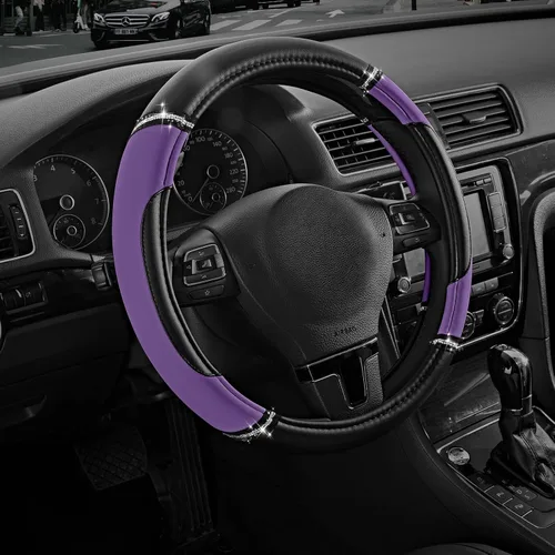 Miniatura 8 de Road Comforts Leather Steering Wheel Cover - Made with PVC Leather - Anti-Slip, Universal Fit 14 1/2 inches to 15 inches - Purple Púrpura
