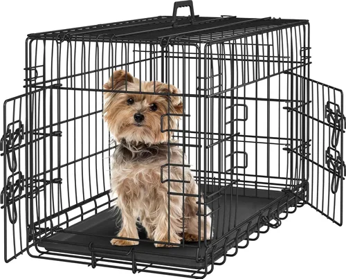 Yaheetech Jaula para perros de doble puerta de 30 pulgadas con divisor para cachorros, perrera plegable de metal con bandeja extraíble, jaula de