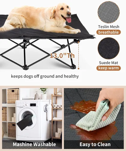 Miniatura 7 de KingCamp Cama elevada para perros para perros grandes, cama de mascotas elevada y fresca para exteriores con malla lavable y transpirable y pies