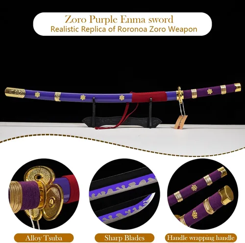 Miniatura 2 de Espada Púrpura Enma Zoro, espada Katana de acero rico en carbono 1095 de 41" de longitud, espadas Samurai de espiga completa, colección de armas