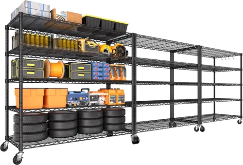 Miniatura 16 de PrimeZone Estantería de alambre con ruedas, estantes de almacenamiento de metal resistente de 5 niveles ajustables con certificación NSF