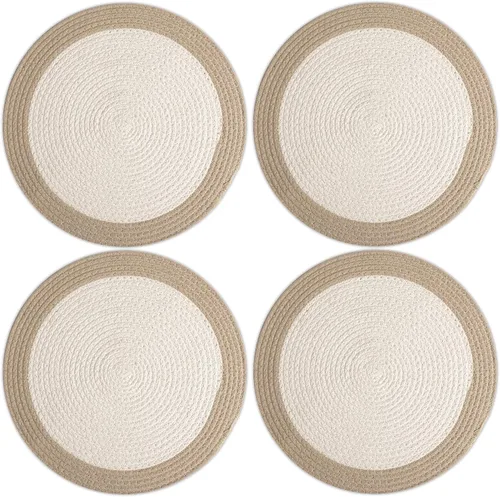 Miniatura 10 de Encasa XO Juego de 6 manteles individuales de comedor, manteles individuales de algodón, 13 pulgadas de diámetro, color beige, cargadores hechos a
