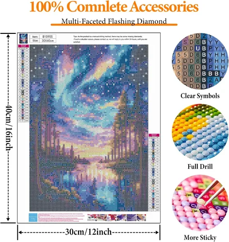 Miniatura 4 de Kits de pintura de diamantes de cielo estrellado Offito para adultos, kits de pintura de diamantes 5D Aurora Lake para principiantes, fantásticos