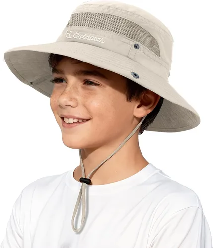 Miniatura 19 de Sombrero de sol para niños con protección solar UPF 50+, sombrero de pescador para niños y niñas, ala ancha, verano, playa, pesca, safari, sombrero