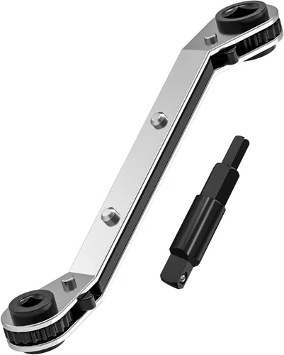 Miniatura 4 de Llave de Servicio HVAC, Llave de Trinquete Curva de Refrigeración 3/8" 1/4" 5/16" 3/16" Herramienta de Trinquete AC Ullnosoo con Adaptador de Boca