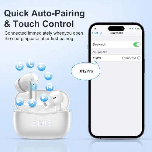 Miniatura 4 de Auriculares inalámbricos, sonido de alta fidelidad Bluetooth 5.3 con 4 micrófonos de ruido ENC, auriculares de reproducción de 56 horas con pantalla