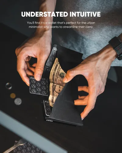 Miniatura 5 de VULKIT Billetera desplegable de metal para hombre, con bloqueo RFID inteligente, tarjetero de crédito, cierre magnético, billeteras triples de cuero
