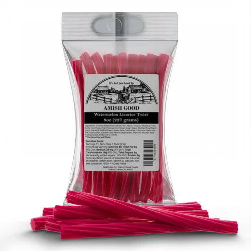 Miniatura 10 de Amish Good Gourmet Dulces de Regaliz Retorcidos - Golosina Premium Dulce y Masticable, Regaliz Retorcido Jumbo de Cereza Roja Snack Perfecto Menos