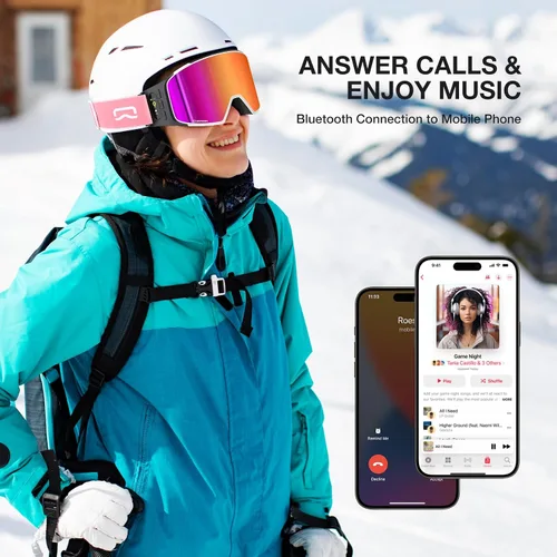 Miniatura 5 de Multifunctional Smart Wireless Ski Goggles with Walkie-Talkie, Anti-Fog Zeiss Lens, Music & Call Function - G03 Rosa cilíndrico