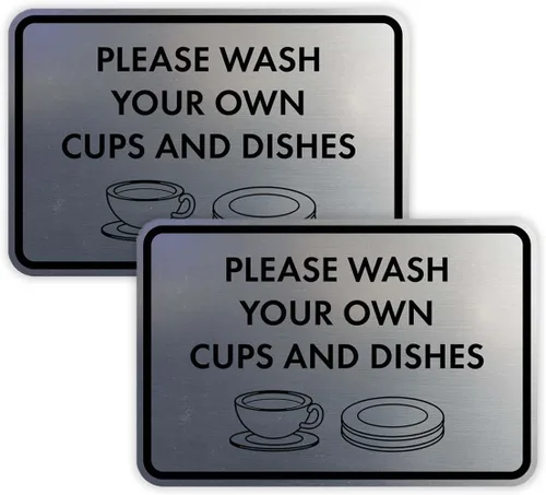 Miniatura 30 de Letrero clásico enmarcado con texto en inglés «Please Wash Your Own Cups and Dishes» (oro cepillado), pequeño