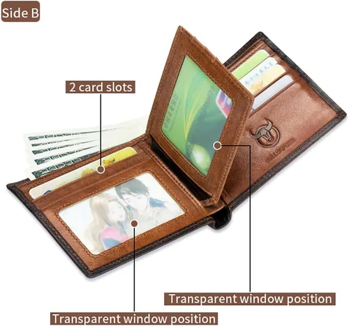 Miniatura 40 de LUKZIJAES Billetera de cuero genuino para hombre, con bloqueo RFID, delgada, plegable, bolsillo frontal, #3-Café, Vintage