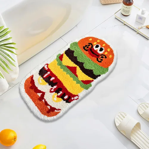 UKELER Alfombras de baño para niños, lindas alfombras con forma de hamburguesa para decoración del hogar, alfombra suave para guardería,