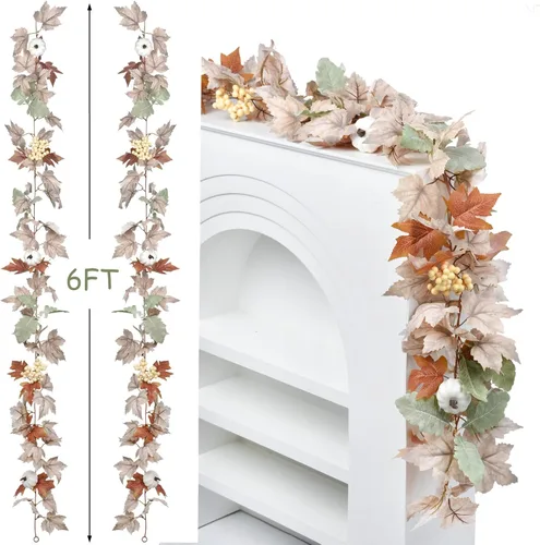 Miniatura 7 de DearHouse - Guirnalda de hojas de arce, 2 unidades, 5.9 pies la unidad, vid para colgar, guirnalda artificial para el otoño, ramaje para decorar