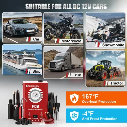Miniatura 4 de Máquina de Humo Automotriz con Medidor de Presión, Detector de Fugas de Humo EVAP F02 para Coche y Todos los Vehículos de 12V CC en Vacío, Sistema