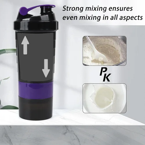 Miniatura 5 de Shaker Bottle - Vaso agitador de proteínas con compartimentos de almacenamiento - Botellas de entrenamiento a prueba de fugas con mezclador para una