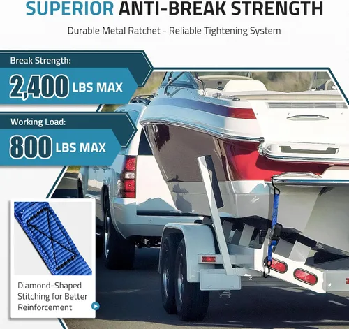 Miniatura 2 de PAULINN Correas de Amarre para Remolque de Barco de 1 Pulgada x 1.22 M, Correas de Amarre de Popa Ajustables de Alta Resistencia de 1089 KG con Azul