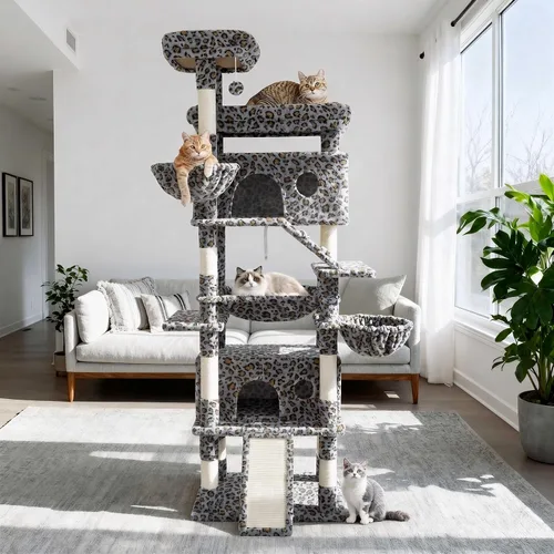Miniatura 10 de Árbol para gatos, torre grande de gatos de 80 pulgadas con 9 postes para rascar, 2 perchas, 2 cuevas, 2 cestas, 2 escaleras, hamaca extra grande