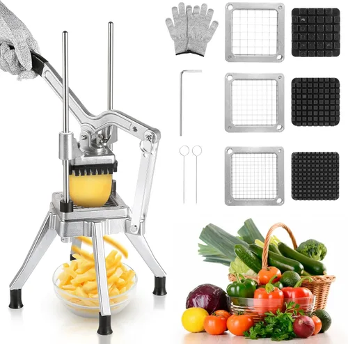 Miniatura 10 de Cortador comercial de verduras WICHEMI, cortador de frutas y verduras con 3 cuchillas, picador de cebolla comercial, picador de alimentos