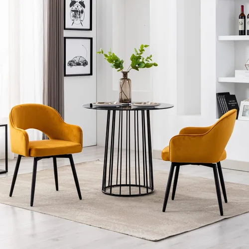 Miniatura 4 de HEAH-YO Juego de 2 sillas decorativas giratorias modernas, sillas de comedor de piel sintética con reposabrazos y patas de metal negro, sillas