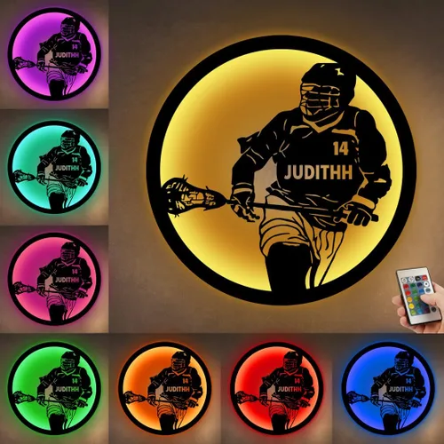 Miniatura 35 de Letrero de metal de jersey deportivo personalizado con luz LED, nombre y número personalizado, letrero de neón con nombre personalizado, decoración