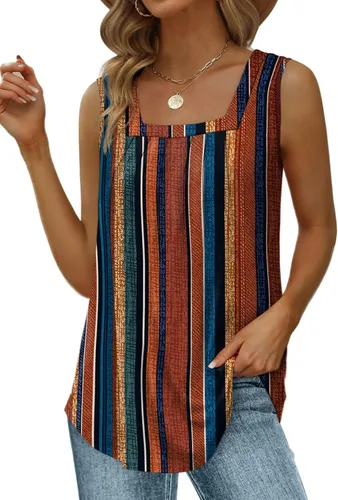 Miniatura 131 de Saloogoe - Camisetas sin mangas veraniegas para mujeres, plisadas con cuello cuadrado y dobladillo curvado, blusas de ajuste holgado con movimiento