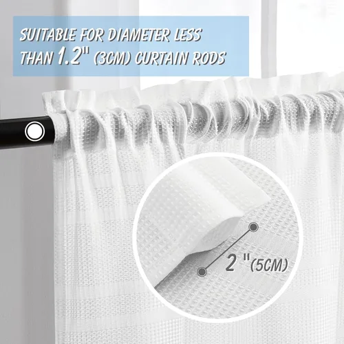 Miniatura 2 de Home Queen Cortinas Waffle Blancas para Ventana de Baño, Repelentes al Agua con Bolsillo para Barra, Cortinas Cortas de Cocina para Ventana Pequeña