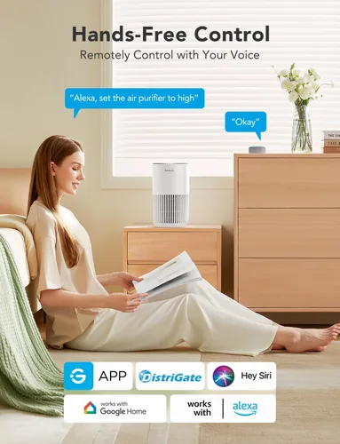 Miniatura 2 de GoveeLife Mini purificador de aire para dormitorio, purificador de aire de filtro inteligente con aplicación Alexa Control para pelo de mascotas