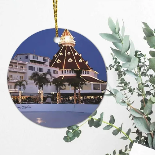 Miniatura 4 de Christmas Bauble Hotel Del Coronado - Adorno de Navidad único – Recuerdo redondo para árbol de Navidad – Colgante de cerámica doble cara impresión 3