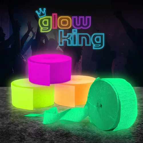 Miniatura 2 de Glow King Serpentinas de luz negra, paquete de 8 rollos fluorescentes de 100 pies, papel crepé neón reactivo a los rayos UV de alta calidad, regalo