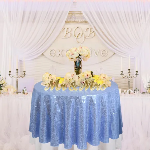 Miniatura 2 de DUOBAO Mantel redondo de lentejuelas de 50 pulgadas, color azul bebé, mantel brillante para bodas, cumpleaños, eventos y vacaciones, mantel