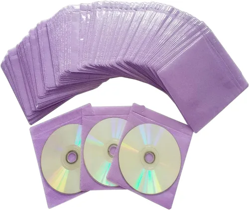 Miniatura 7 de Paquete de 100 fundas de alta calidad para CD y DVD, material grueso no tejido de doble cara para almacenamiento de CD y DVD, estuche de disco (azul)