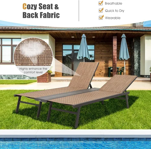 Miniatura 6 de COSTWAY Patio 2-Persona Chaise Lounge Chair 6-Posición Trasera Ajuste Panel Medio