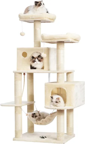 Hey-brother - Mueble grande de casita de gato multinivel con postes rascadores cubiertos de sisal, 2 condominios de felpa más grandes, hamaca Negro