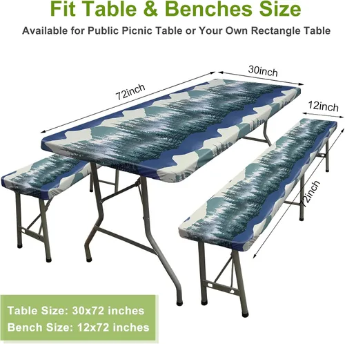 Miniatura 3 de ICOSY Mantel de picnic con fundas de banco de 30 x 72 pulgadas, resistente al viento, mantel rectangular ajustable para mesas de 6 pies, accesorios