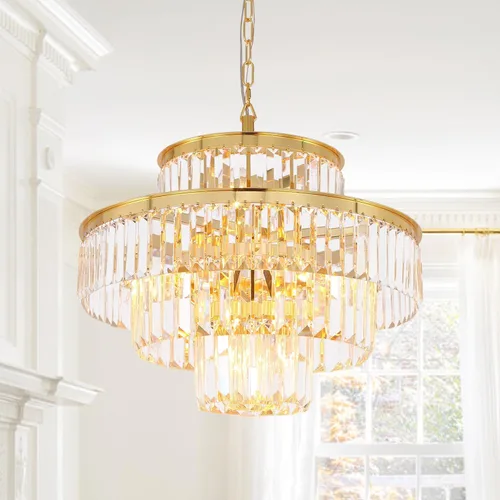 Lámpara de araña moderna de cristal, lámpara de techo colgante de 4 niveles, accesorio de iluminación para comedor, sala de estar, vestíbulo, Dorado