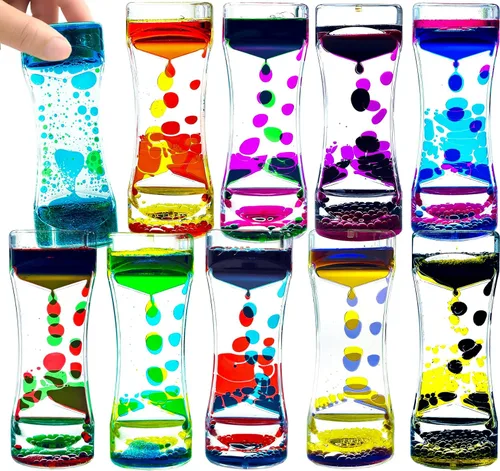 Miniatura 8 de Paquete de 6 burbujas de movimiento líquido para niños y adultos, paquete de 6 grandes burbujas líquidas, serie arcoíris, temporizador, sensorial