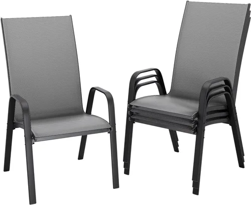 Miniatura 17 de JEAREY - Juego de 4 sillas de comedor de patio, juego de muebles de comedor apilables para exteriores, juego de comedor para todo clima para césped