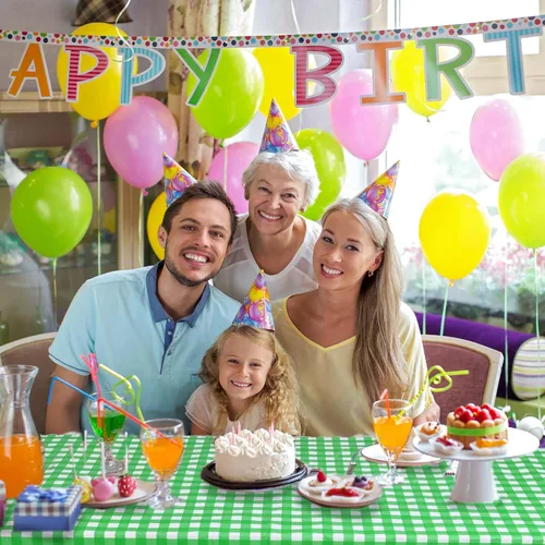 Miniatura 6 de Vedran Paquete de 2 manteles de plástico a cuadros verdes y blancos, 54 x 108 pulgadas, para fiestas de cumpleaños y festividades