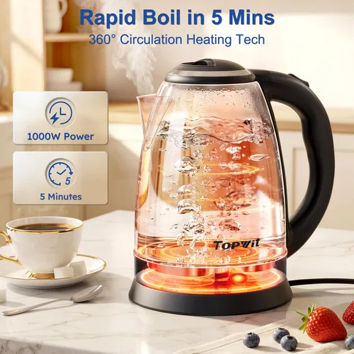Miniatura 4 de TOPWIT Hervidor eléctrico de agua caliente, hervidor eléctrico de acero inoxidable de 2.0 L, hervidor de té y café, calentador de agua sin BPA con F