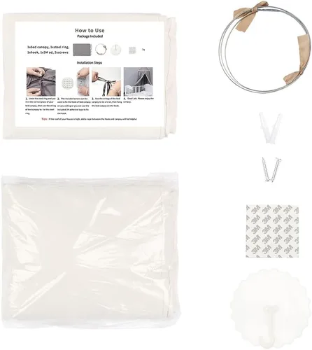 Miniatura 7 de Dosel de Cama con Volantes Rincón de Lectura Tienda de Juego para Niños Boho Red Colgante Decoración de Cuarto de Juegos (Beige)