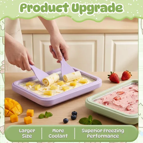 Miniatura 3 de 2 Sets Rolled Ice Cream Maker, Rolled Ice Cream Tray with 2 Scrapers, Instant Stainless Steel Plate for Making Slushies Frozen Yogurt Sorbet(Light