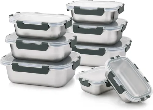 Miniatura 8 de Cuiselect 4 cajas de almuerzo de acero inoxidable de 4 tamaños, a prueba de fugas y aptas para lavavajillas, contenedores apilables de acero