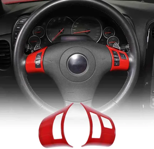 Etiqueta engomada del marco del botón del volante del coche ABS para Chevrolet Corvette C6 2005-2013 Interior Volante Decoración Accesorios (Rojo)