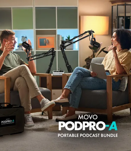 Miniatura 2 de Movo Paquete portátil de equipo de podcast para iPhone/teléfonos Android - Kit de podcast con interfaz de audio, 2 micrófonos dinámicos CastMic, 2
