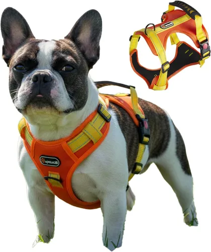 Miniatura 16 de Arnés táctico para perro de tamaño M sin tirones, con asa y ribete reflectante, arnés ajustable para el pecho con clips de correa delantera y Caqui