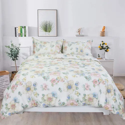 Miniatura 22 de Helthep - Juego de funda de edredón floral, tamaño Queen, 100% algodón, con patrón de flores rosas, funda de edredón vintage con hojas verdes