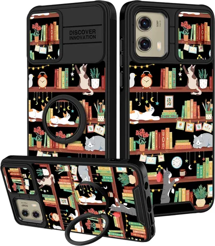 Miniatura 46 de Funermei Funda para Moto G Play 4G 2024 – Funda para teléfono para mujeres y niñas, diseño único de gato y libros, diseño único con funda