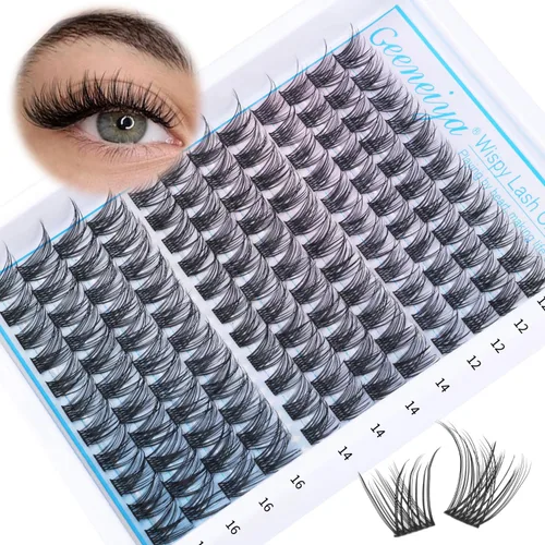 Miniatura 17 de Extensiones de pestañas en racimo con banda transparente, pestañas cortas y onduladas C, extensiones de pestañas naturales en racimo, pestañas