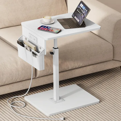 Miniatura 18 de Vagusicc - Mesa con bandeja para apoyabrazos de sofá, mesa giratoria de 360° con altura ajustable para TV, mesa auxiliar para espacios pequeños