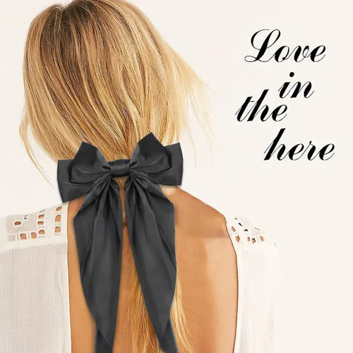 Miniatura 4 de Accesorios para el cabello con lazo grande, 2 unidades, pasadores sedosos de satén francés de cola larga para mujeres y niñas, negro, borgoña, lazos